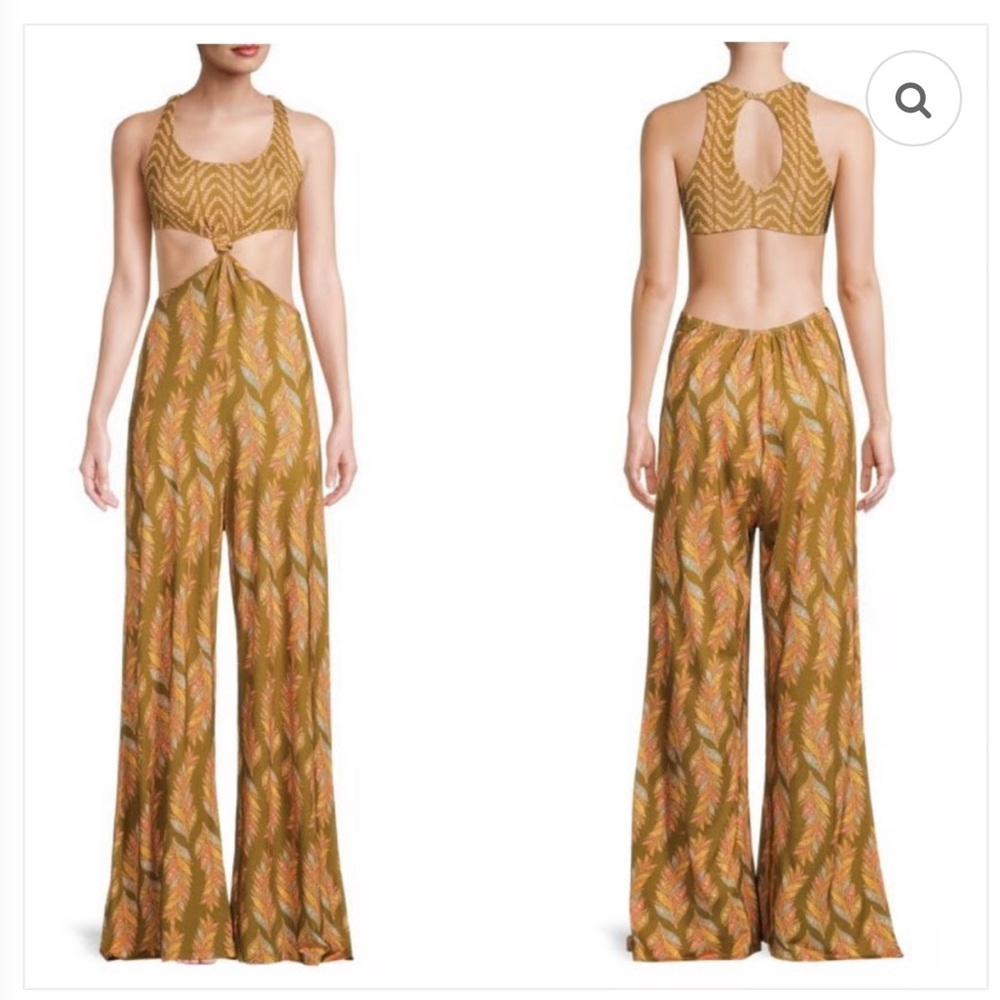 Agua Bendita Mustard and Coral Jumpsuit
